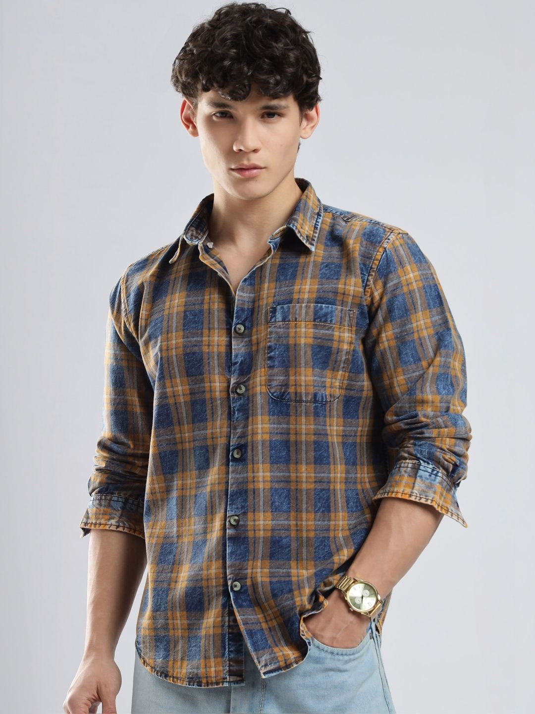 HERE&NOW Men Slim Fit Tartan Checks Checked Casual Shirt-picture-12