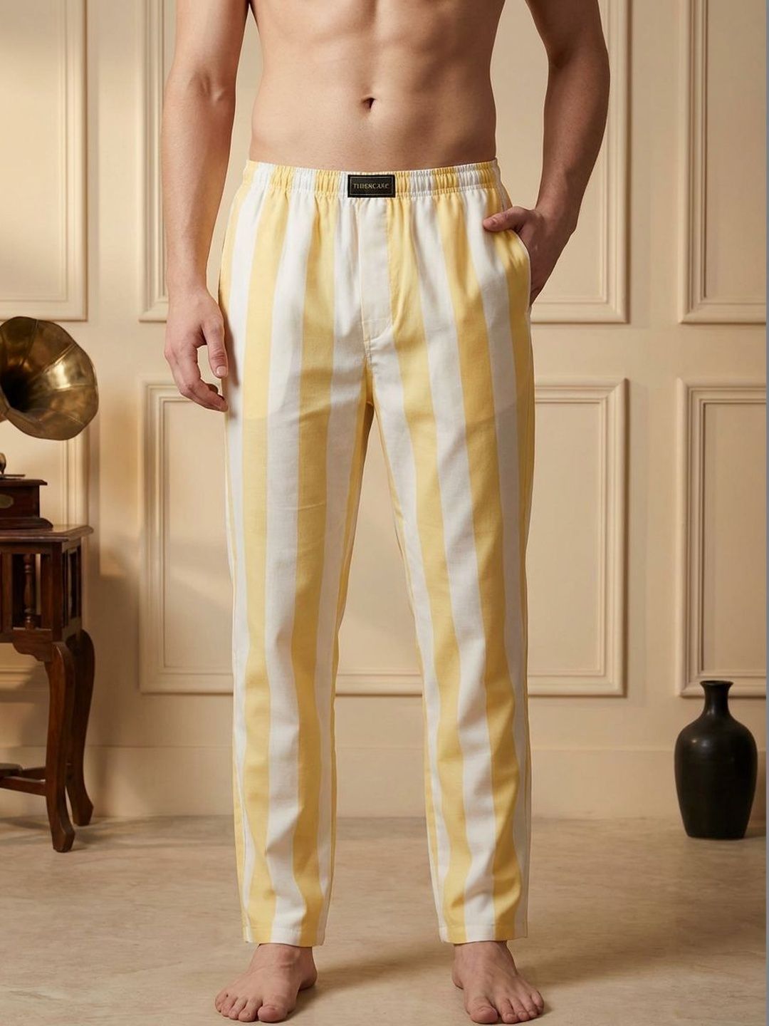 TIGER SNAKE Striped Cotton Mid-Rise Straight Lounge Pants-picture-34