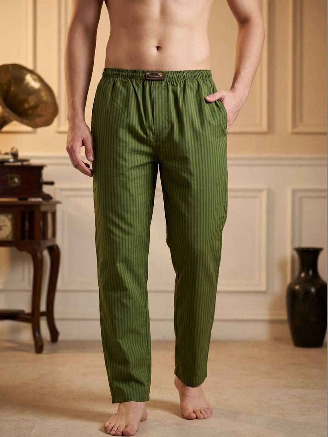 TIGER SNAKE Striped Cotton Mid-Rise Straight Lounge Pants-picture-31