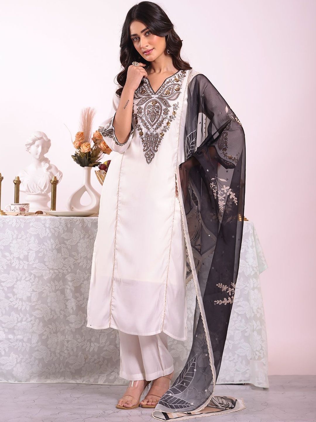 KALINI Women Ethnic Motifs Embroidered Regular Thread Work Kurta with Trousers & With Dupatta-picture-54