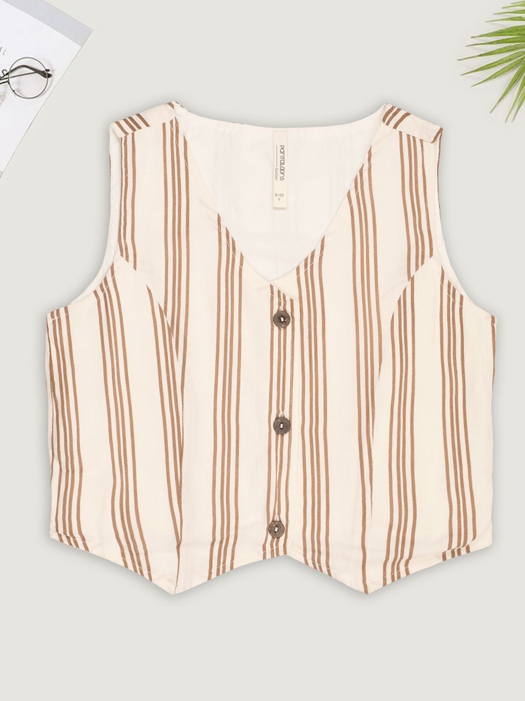 Pantaloons Junior Girls Striped V-Neck Sleeveless Top-picture-29