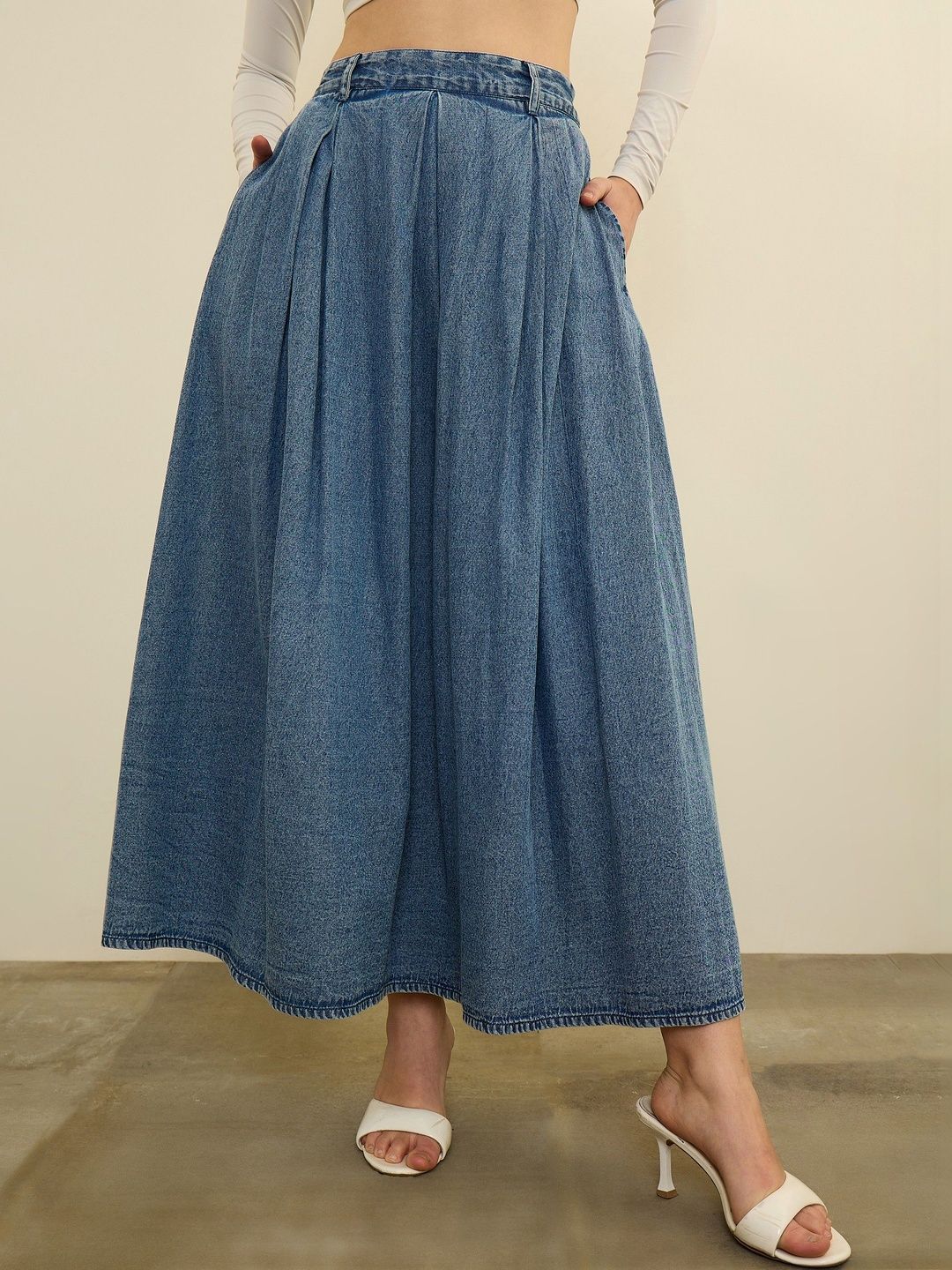 sassafras VAAMII Denim Mid Rise Maxi Skirts-picture-31