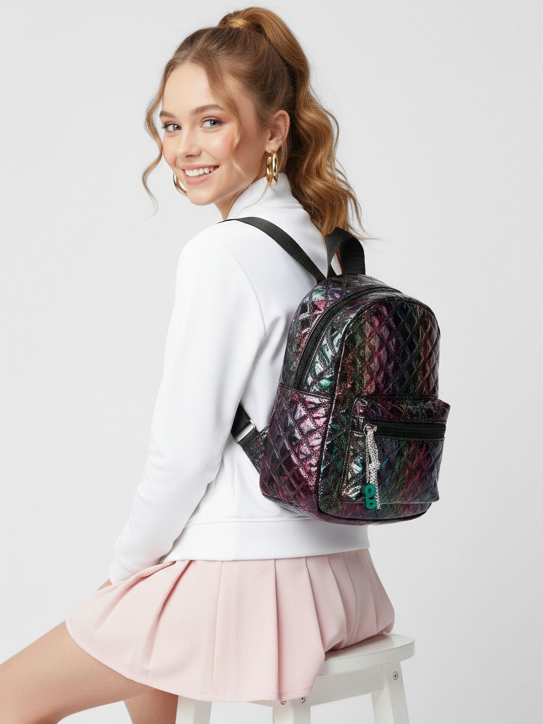 glitchez Women Quilted Detail Holographic Backpacks-picture-26