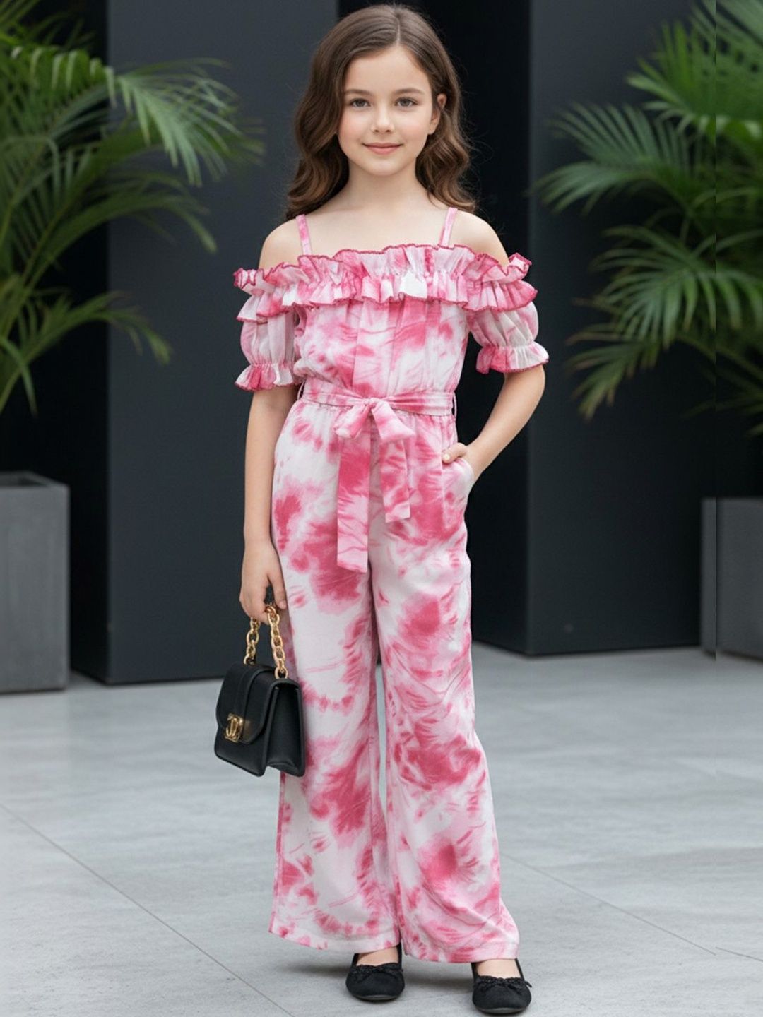 Cutiekins Girls Off-Shoulder Printed Basic Jumpsuit with Ruffles-picture-27
