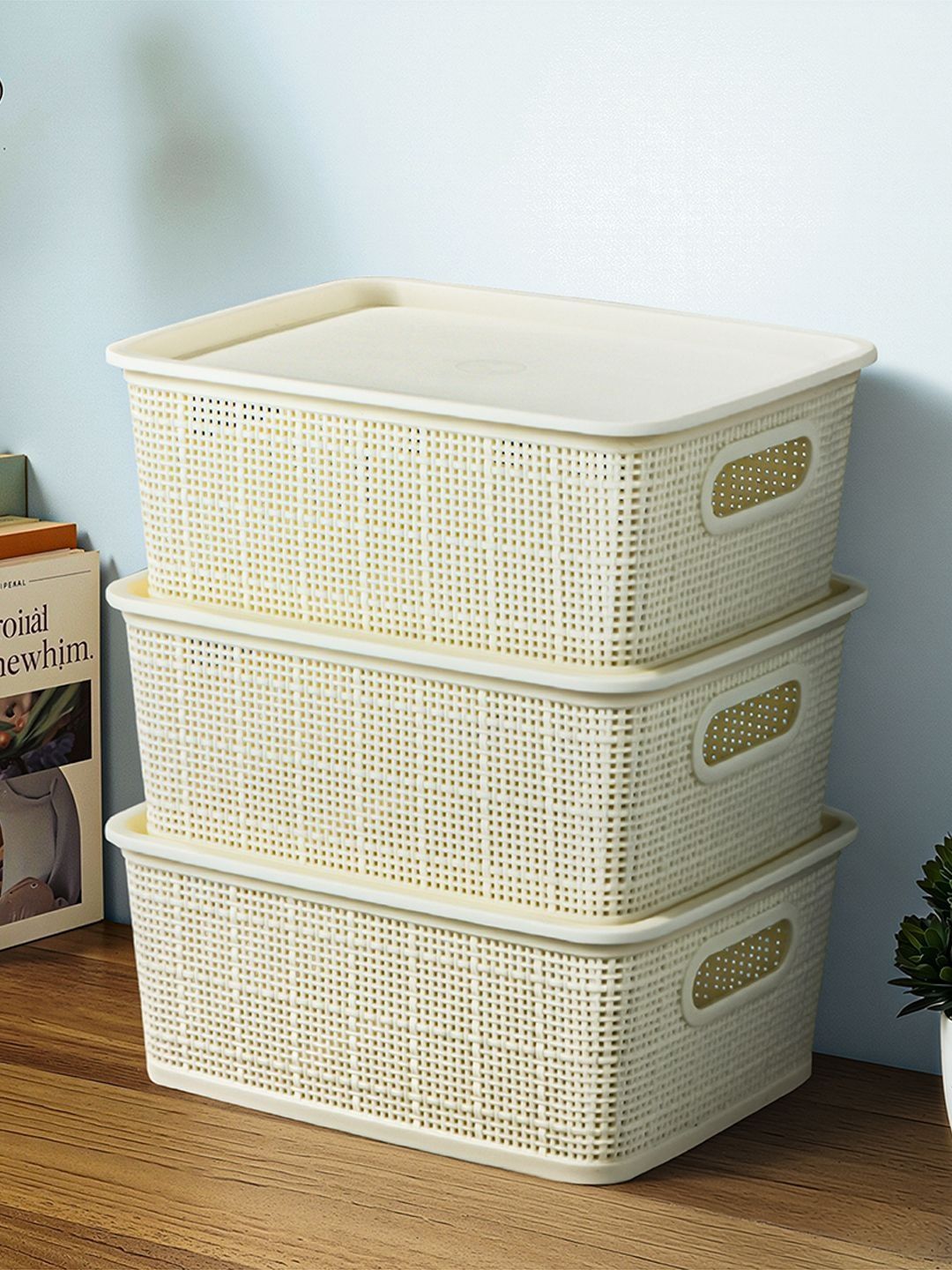Kuber Industries Cream-Coloured Set of 3 Reusable Tote Basket Organisers-picture-30