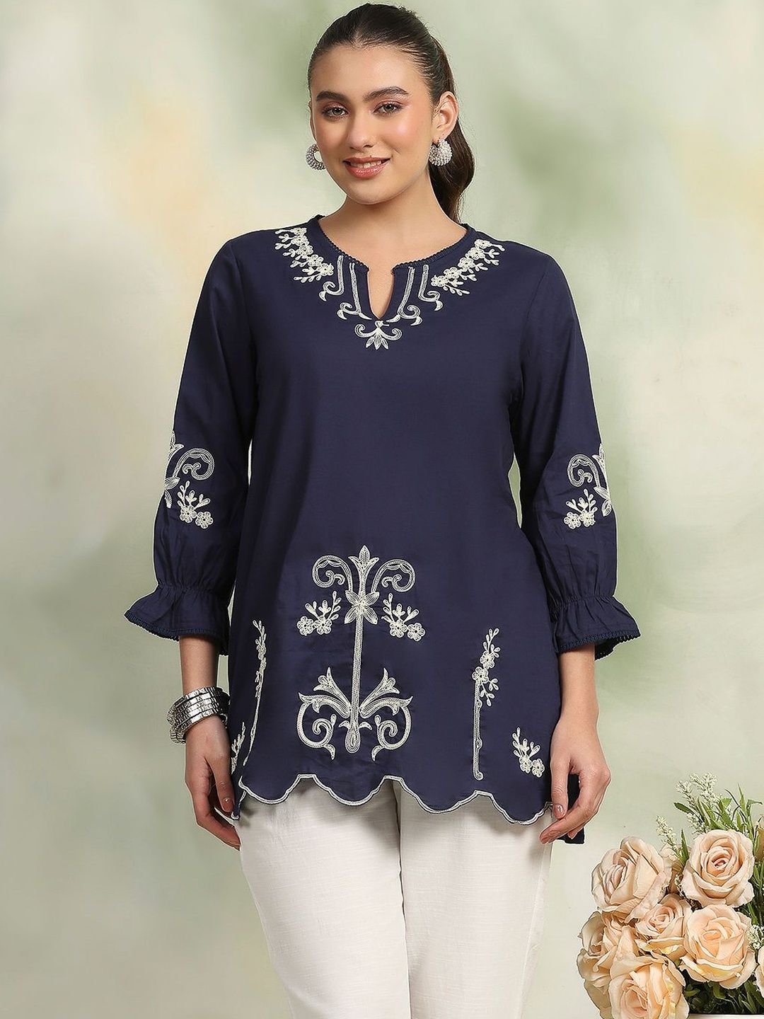Nayam By Lakshita Ethnic Motifs Embroidered V-Neck Patchwork Patchwork Kurti-picture-52