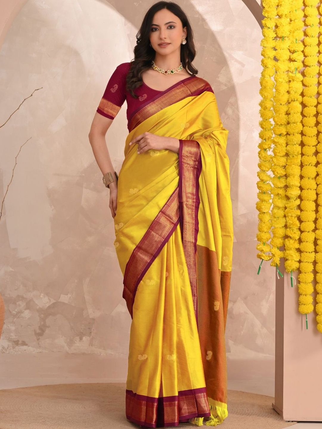 HERE&NOW Ethnic Motifs Zari Silk Cotton Paithani Saree-picture-52