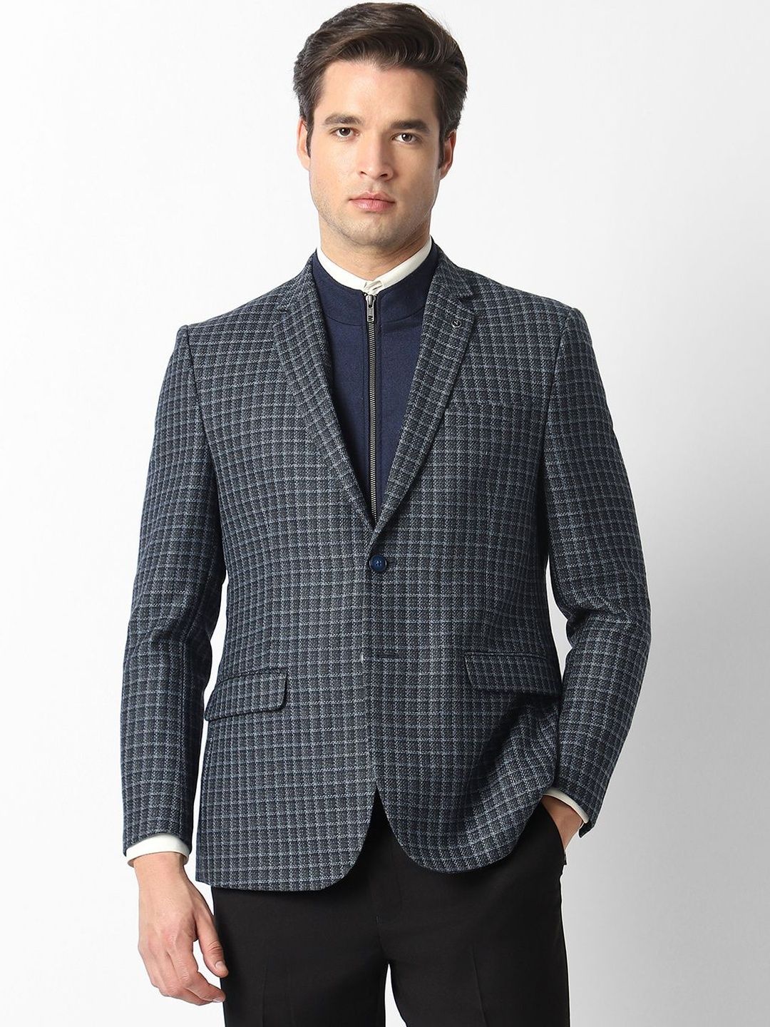 Van Heusen Checked Notched Lapel Collared Single Breasted Blazer-picture-26