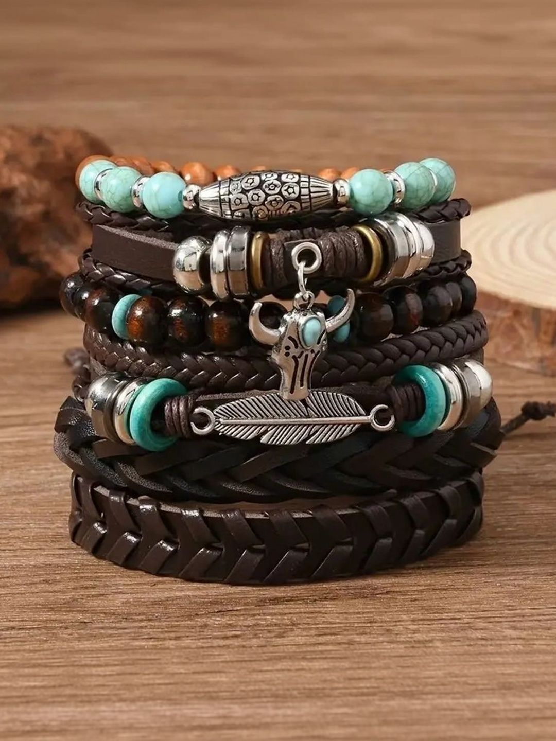 PASU FASHION Unisex 6 Leather Multistrand Bracelet-image-49