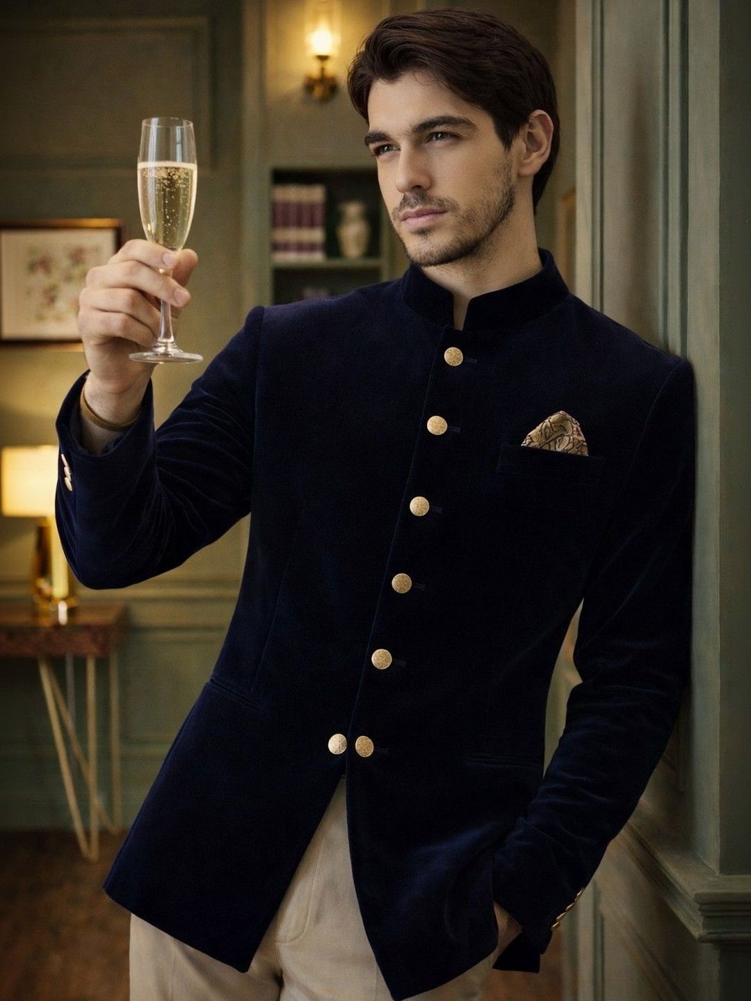 House of Pataudi Mandarin Collar Jodhpuri Tailored Fit Blazers