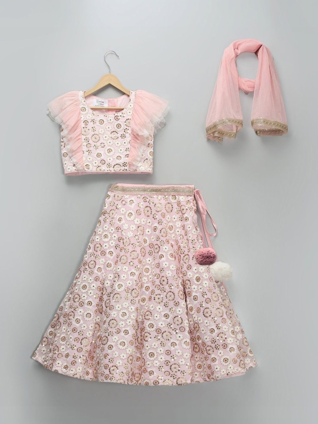 The Little Tales Girls Embellished Sequinned Semi-Stitched Lehenga & Blouse With Dupatta-picture-24
