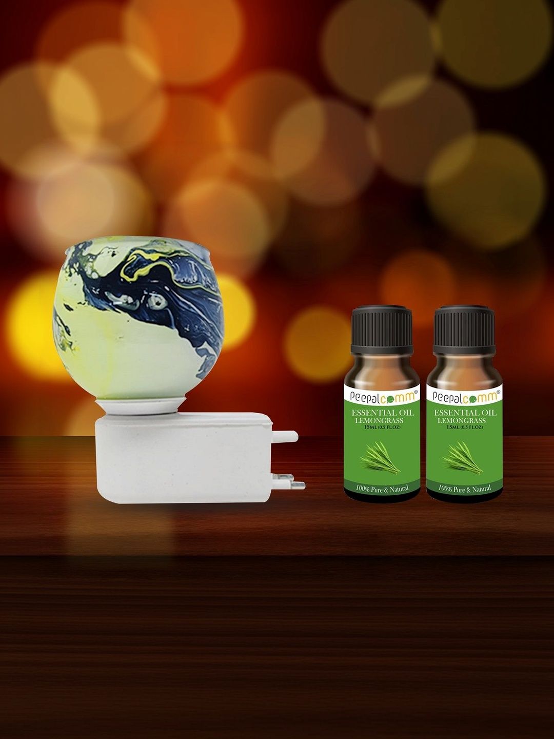 PEEPALCOMM Blue & Green Printed Kapoor Dani Aroma Oil Diffusers With Aroma Oil-image-12