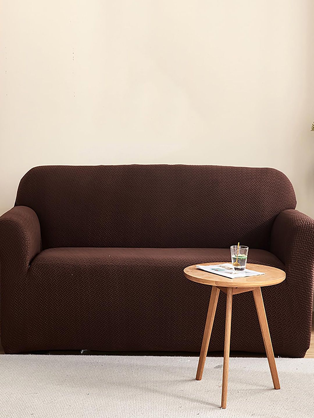 HOUSE OF QUIRK Brown Self-Design Jacquard Stretchable Elasticity 2-Seater Sofa Cover With Arms-image-35