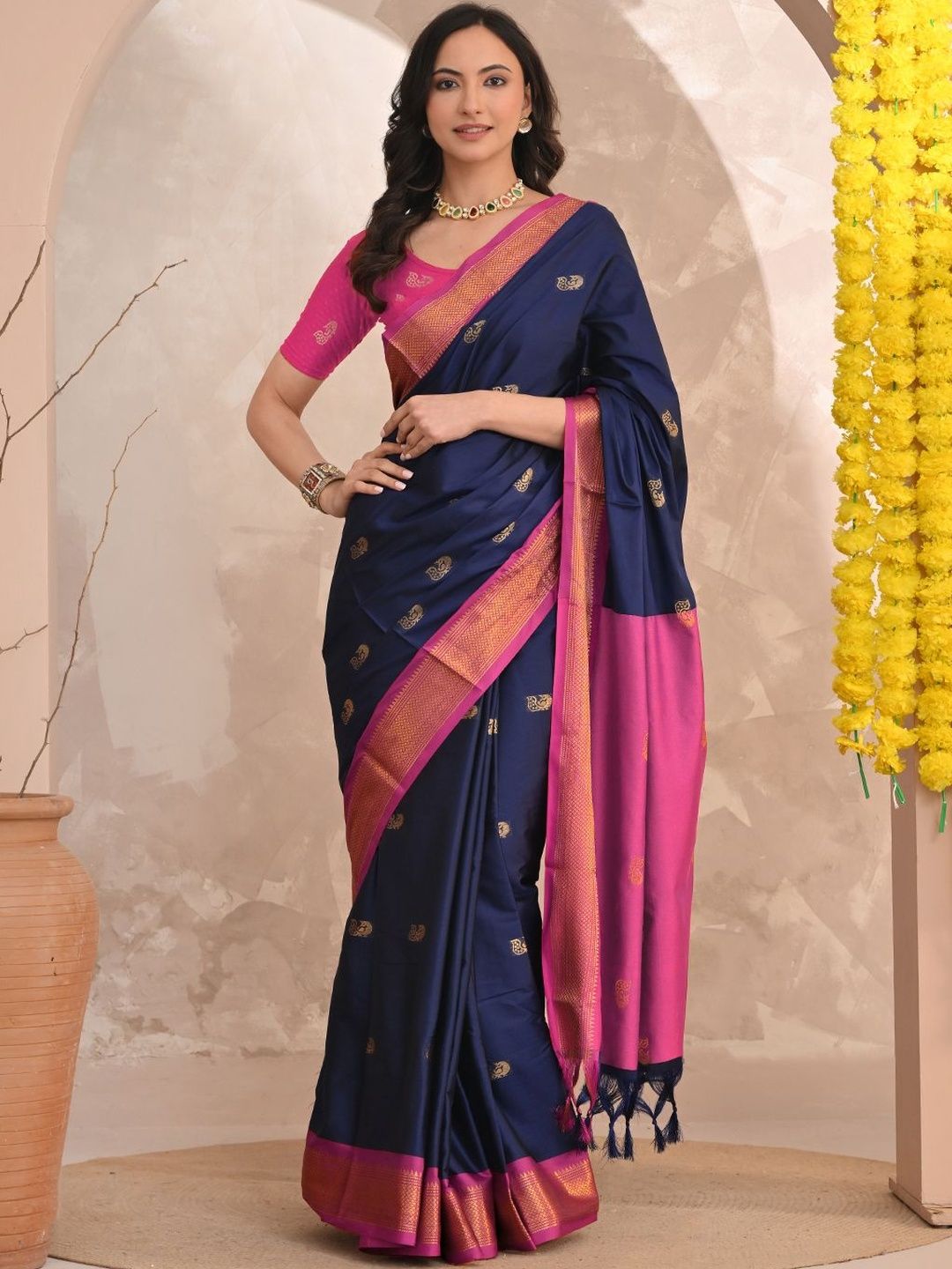 HERE&NOW Woven Design Zari Silk Cotton Paithani Saree-picture-52