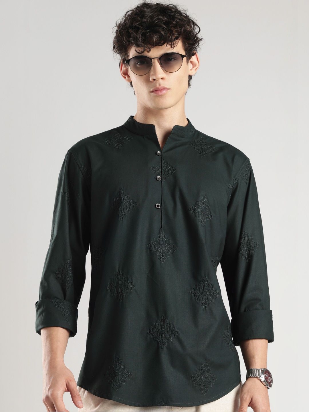 HERE&NOW Men Embroidered Thread Work Pathani Kurta-picture-44