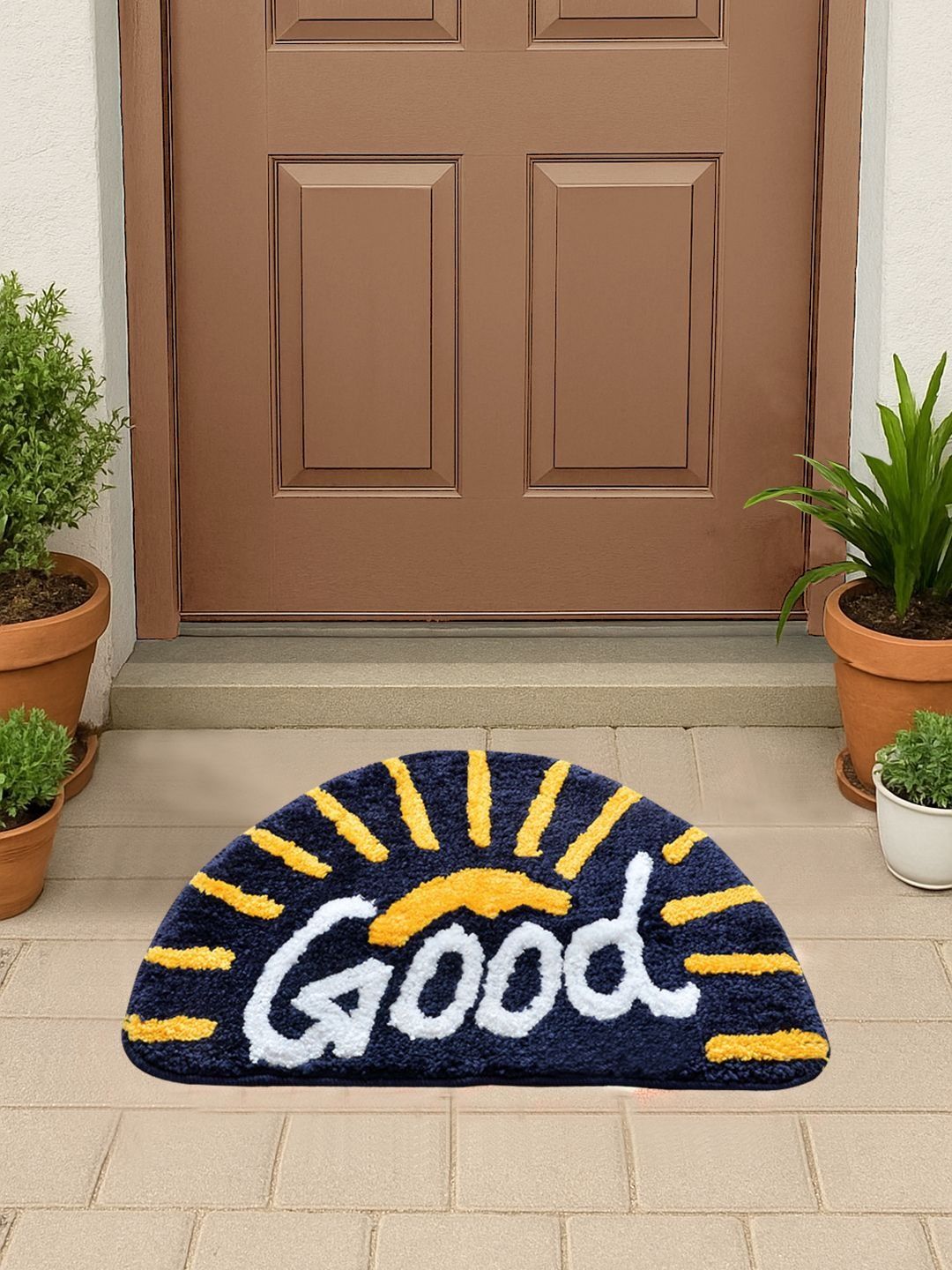 FABINALIV Navy Blue & Yellow Patterned Anti-Skid Doormat-picture-10