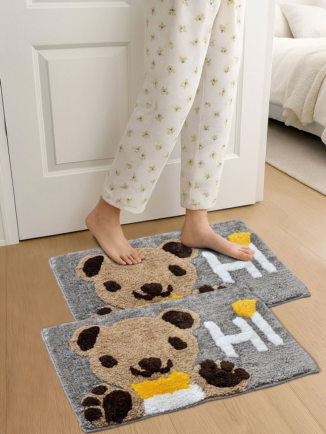 FABINALIV 2Pcs Grey & Beige Patterned Anti-Skid Doormats-picture-18