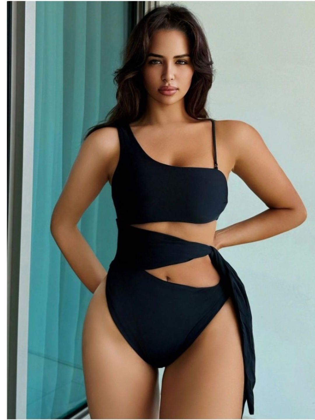 Swibona Solid One Shoulder Cut Out Basics Monokini Bodysuit-picture-10