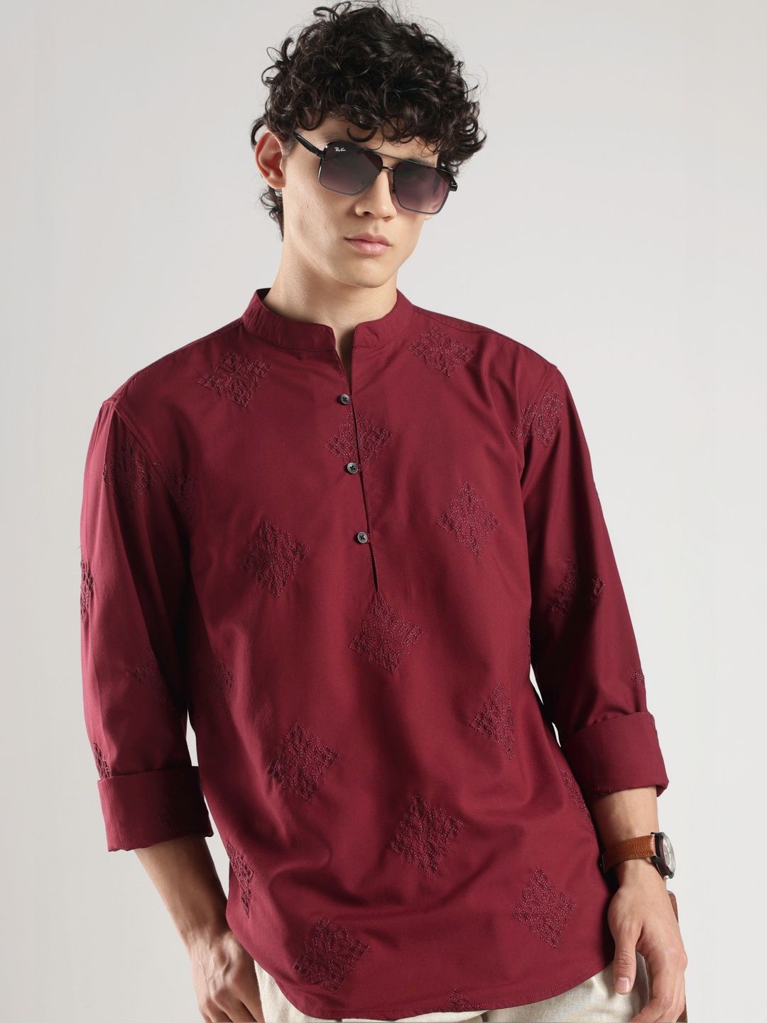 HERE&NOW Men Embroidered Flared Sleeves Thread Work Kurta-picture-53