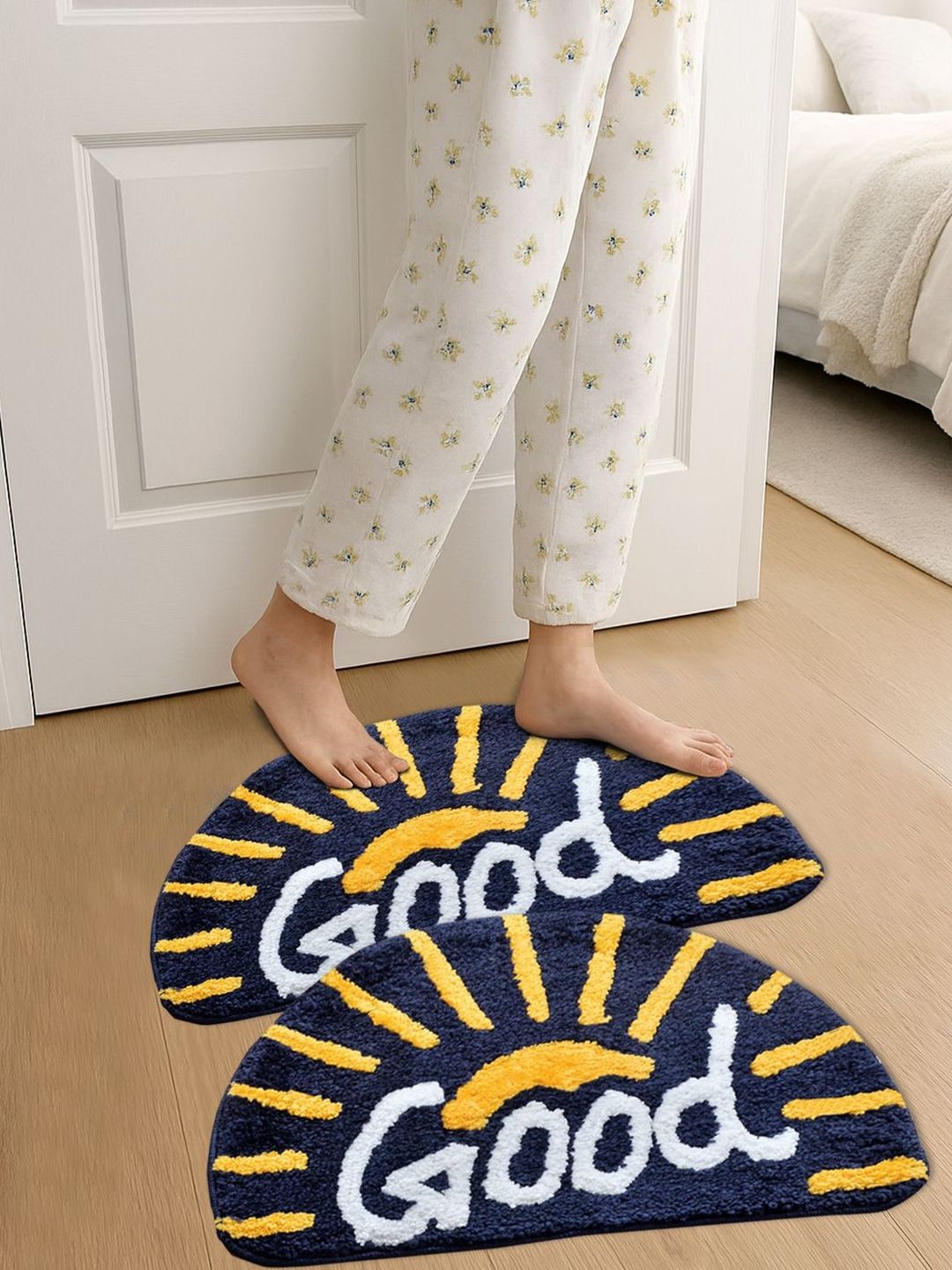 FABINALIV 2Pcs Navy Blue & White Patterned Anti-Skid Doormats-image-44