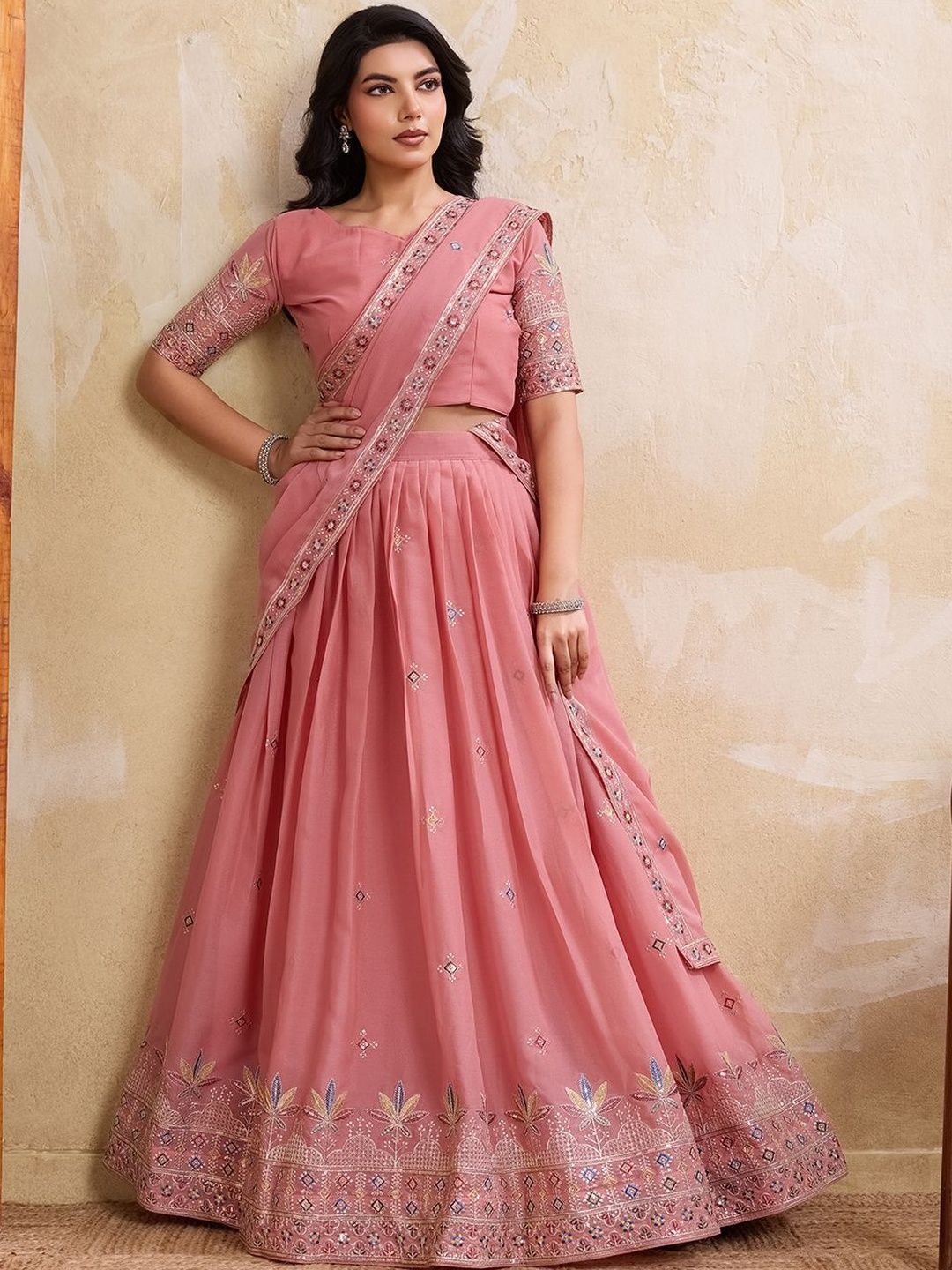 VAIRAGEE Embroidered Thread Work Semi-Stitched Lehenga & Blouse With Dupatta-picture-43