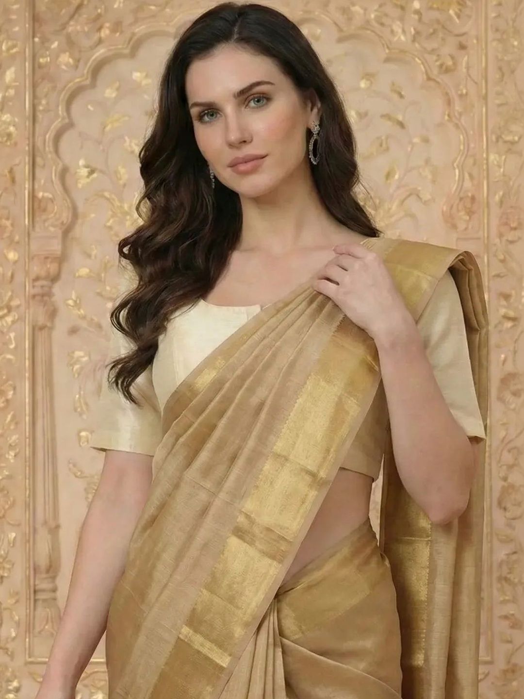 Aanyor U-Neck Front Hook & Eye & Tie-Up Back Saree Blouse-image-15