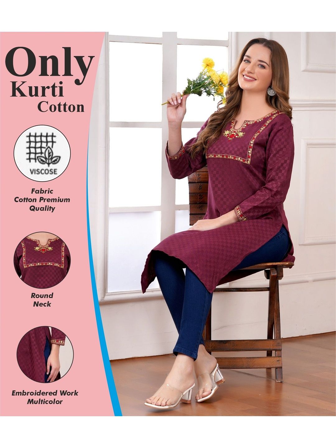 CENSAL Geometric Embroidered Thread Work Thread Work Kurti-picture-54