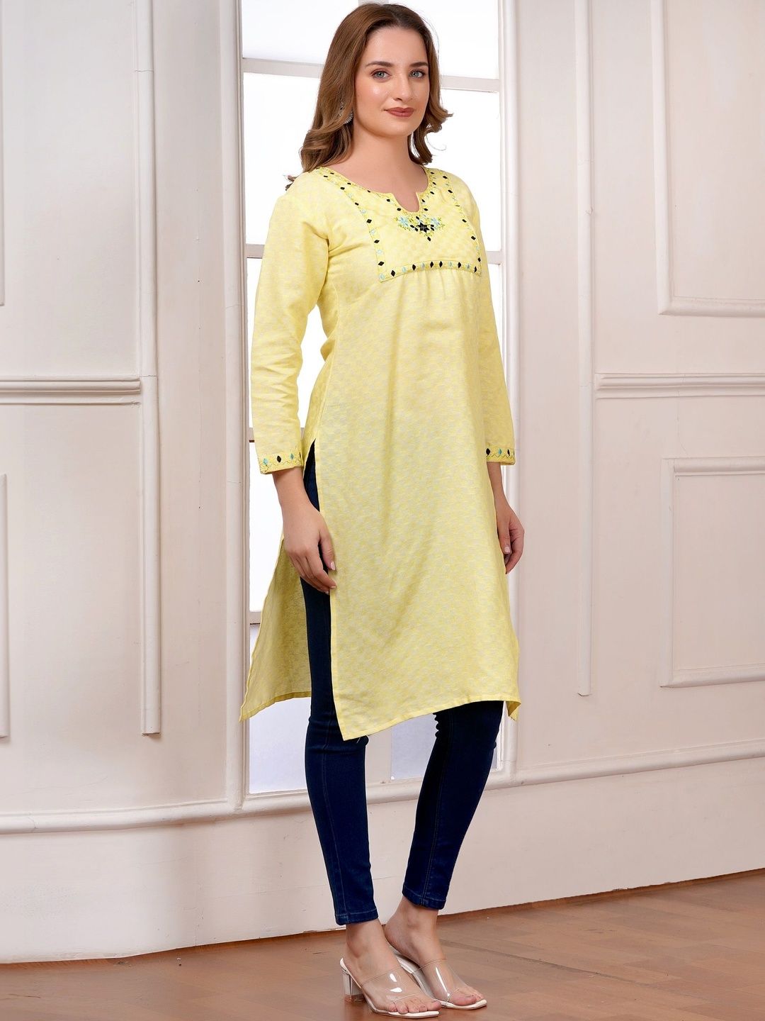 CENSAL Geometric Embroidered Thread Work Thread Work Kurti-picture-19