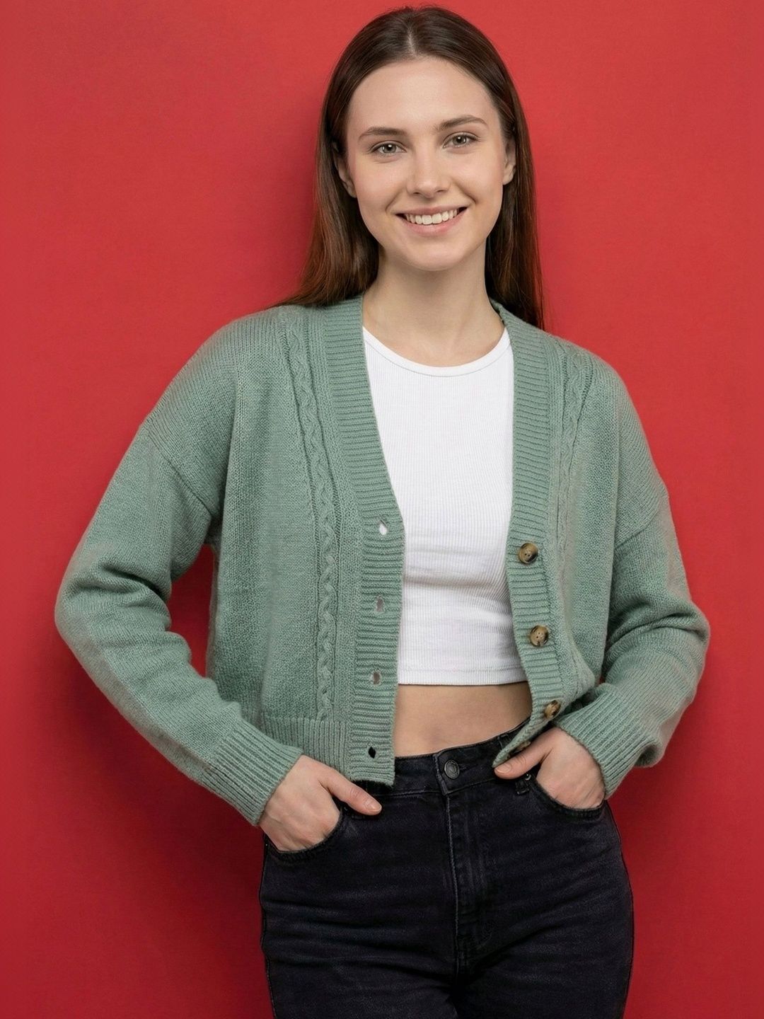 The Roadster Lifestyle Co V-Neck Cardigan Sweater-image-31
