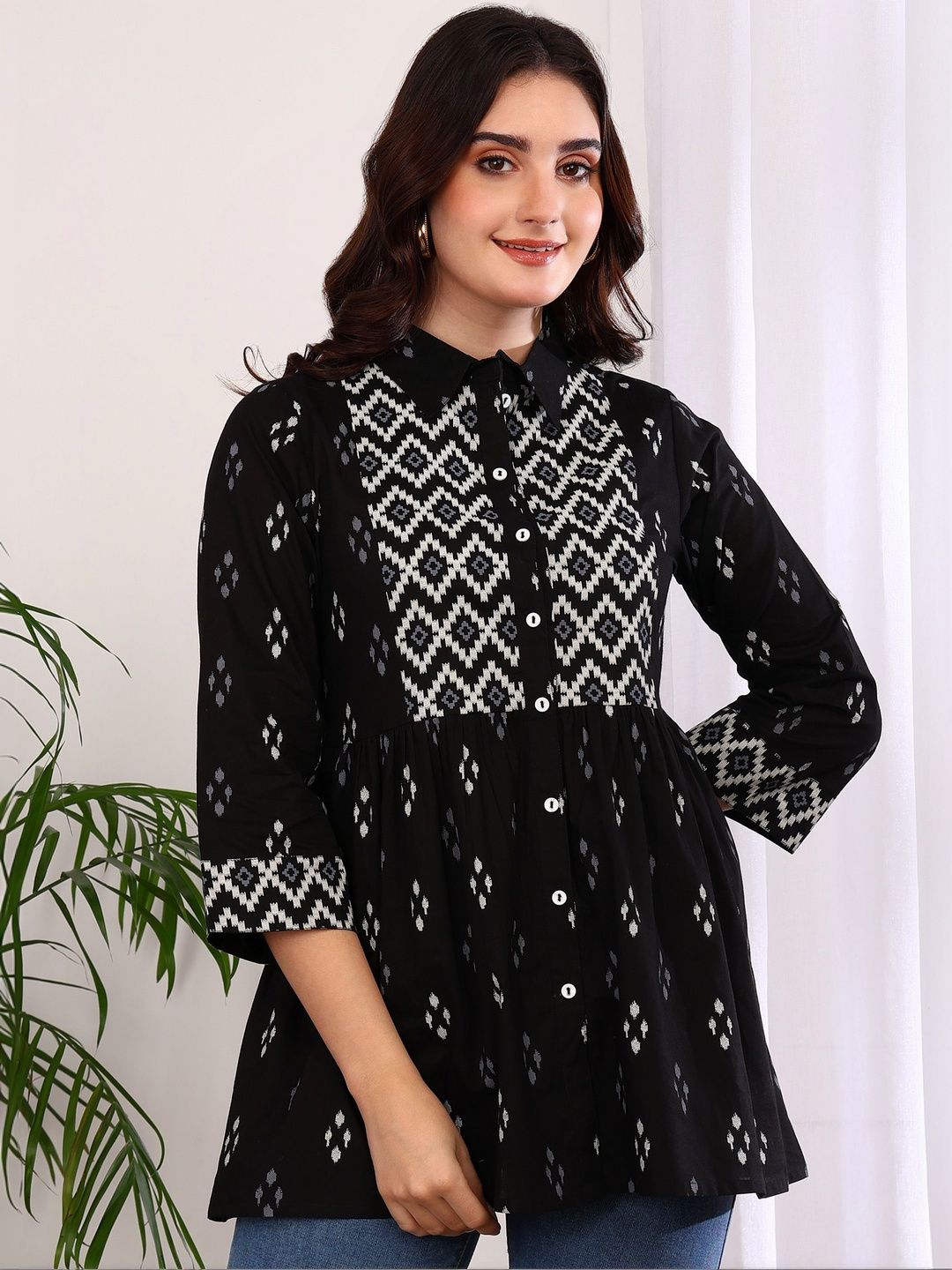 KALINI Geometric Printed Pure Cotton Empire Kurti-picture-25