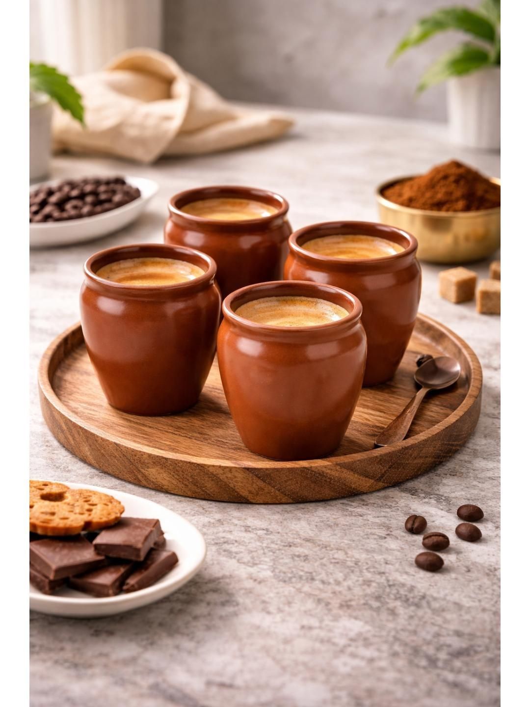 RUHANI HOMES Brown Crafted Ceramics Textured Ceramic Matte Mugs Set of Cups and Mugs-image-46