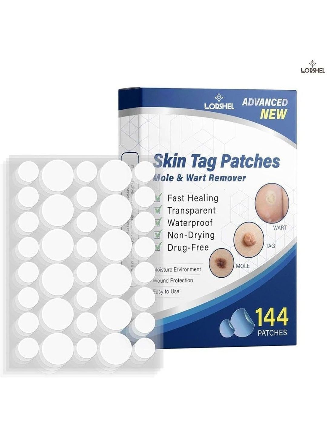 lorshel Skin Tag Remover Patch Pimple Patch Darma Smooth Acne Healing Sticker -144 Pcs