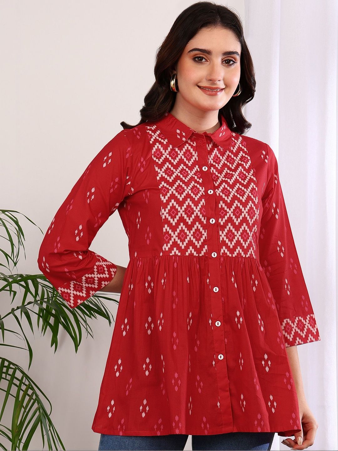 KALINI Geometric Printed Shirt Collar Pure Cotton Empire Kurti-picture-15