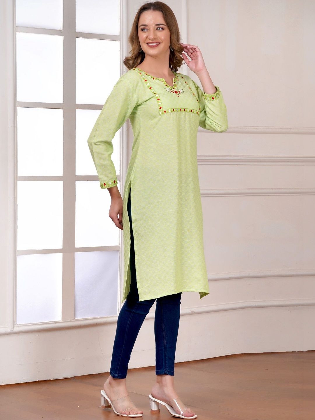 CENSAL Geometric Embroidered Thread Work Thread Work Kurti-picture-20
