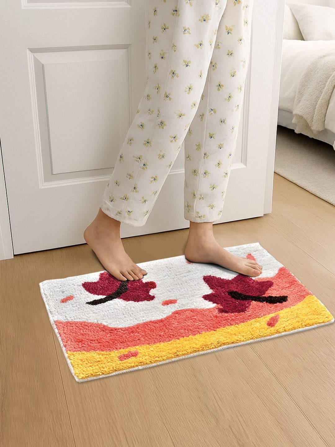 FABINALIV White & Maroon Patterned Anti-Skid Doormat-image-15