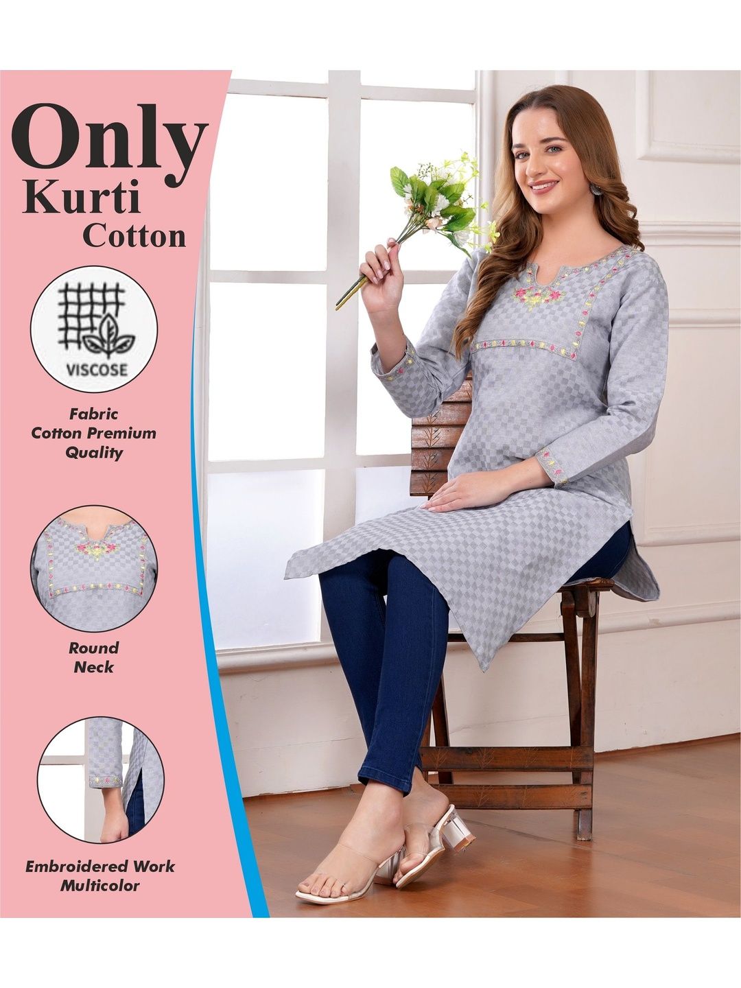 CENSAL Geometric Embroidered Thread Work Thread Work Kurti-picture-40