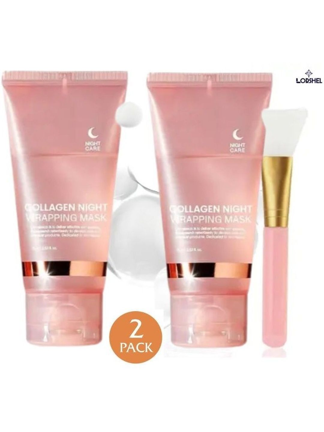 lorshel Set Of 3 Collagen Night Peel Off Mask For Hydration With Brush - 75 ml Each