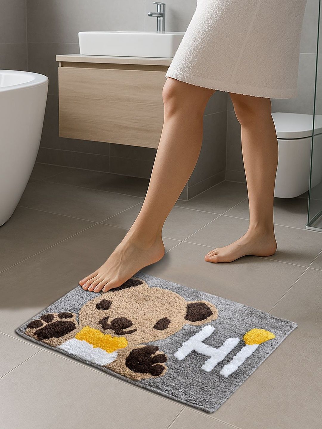 Myntra Elegant Homes Grey & Brown Abstract 1600 GSM Bath Rugs-image-14