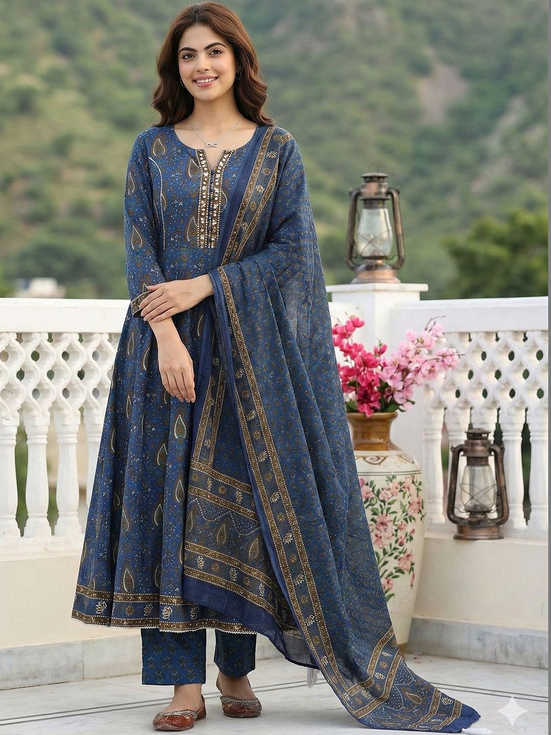 Anouk Women Ethnic Motifs Printed Panelled Pure Cotton Kurta with Trousers & With Dupatta-image-36