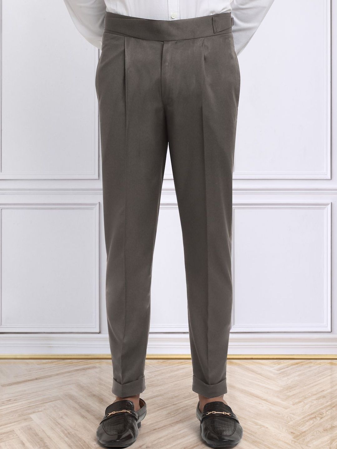 klotthe Men's Brown Cotton Rich Solid Slim Fit Formal Gurkha Pants-picture-13