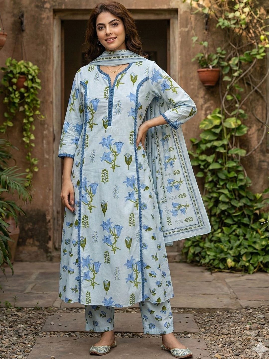 Anouk Women Floral Printed Regular Pure Cotton Kurta with Trousers & With Dupatta-picture-21