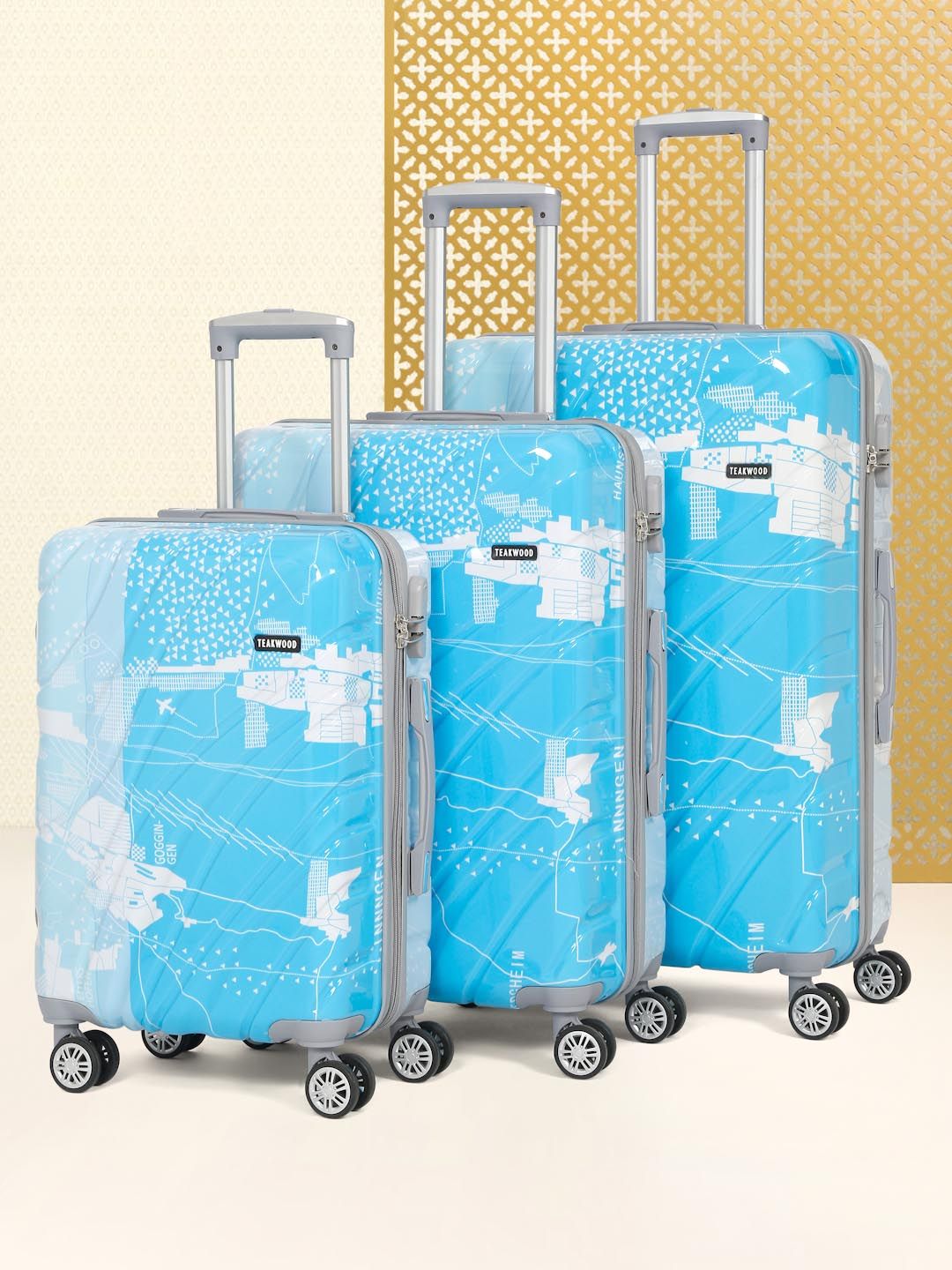 Teakwood Leathers Set Of 3 Textured Hard Suitcase Trolley Bags-Cabin, Medium & Large- 191L-image-43