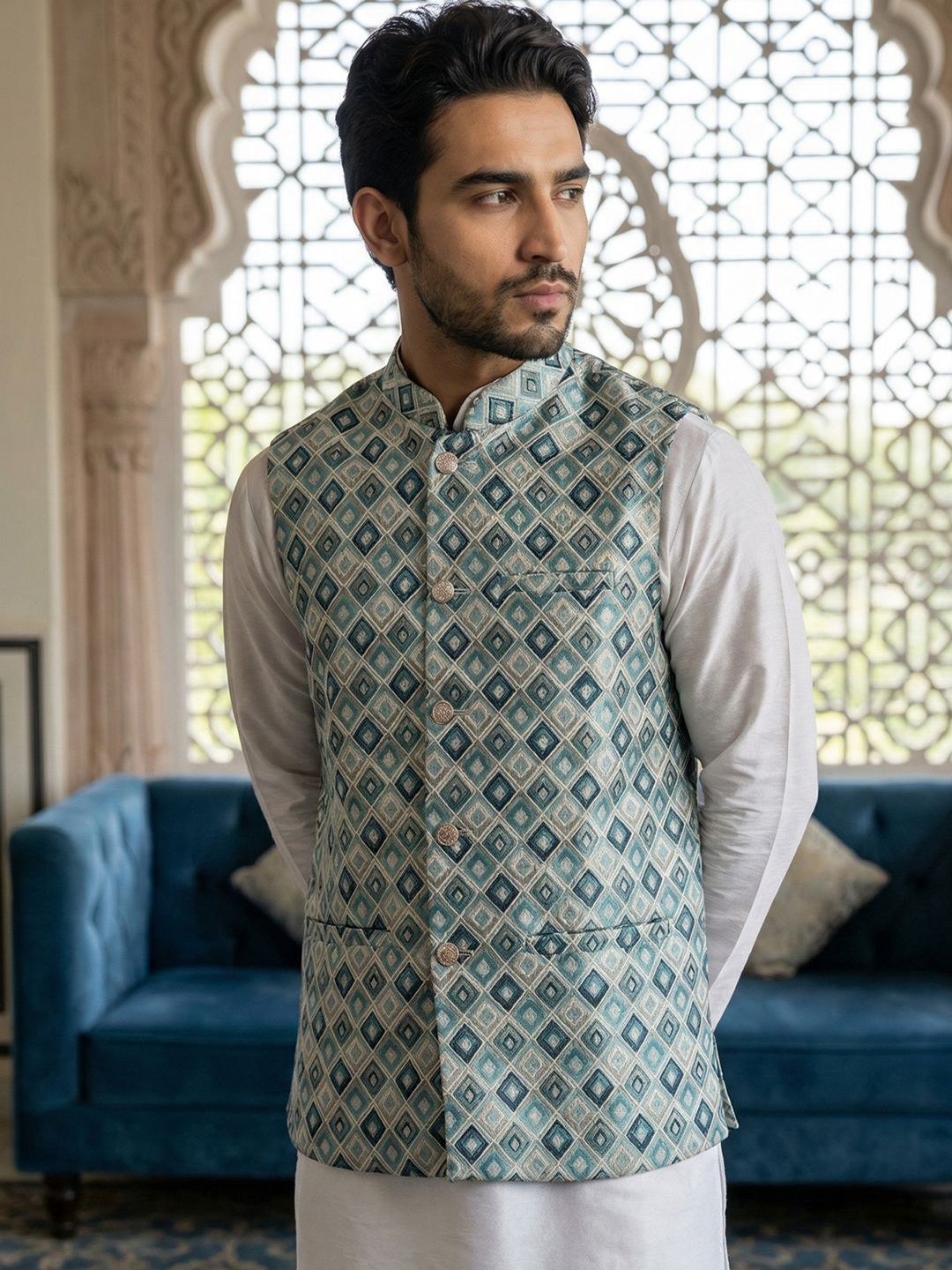 Jompers Woven Design Nehru Jackets-picture-48