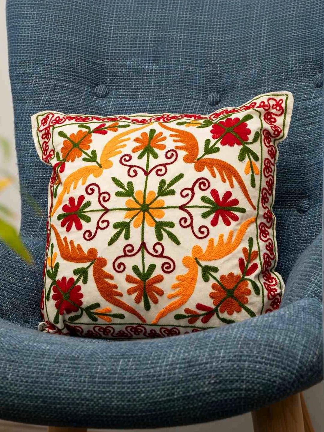 Atrangi Studio Orange & Red Set of 2 Embroidered Square Cushion Covers-picture-17