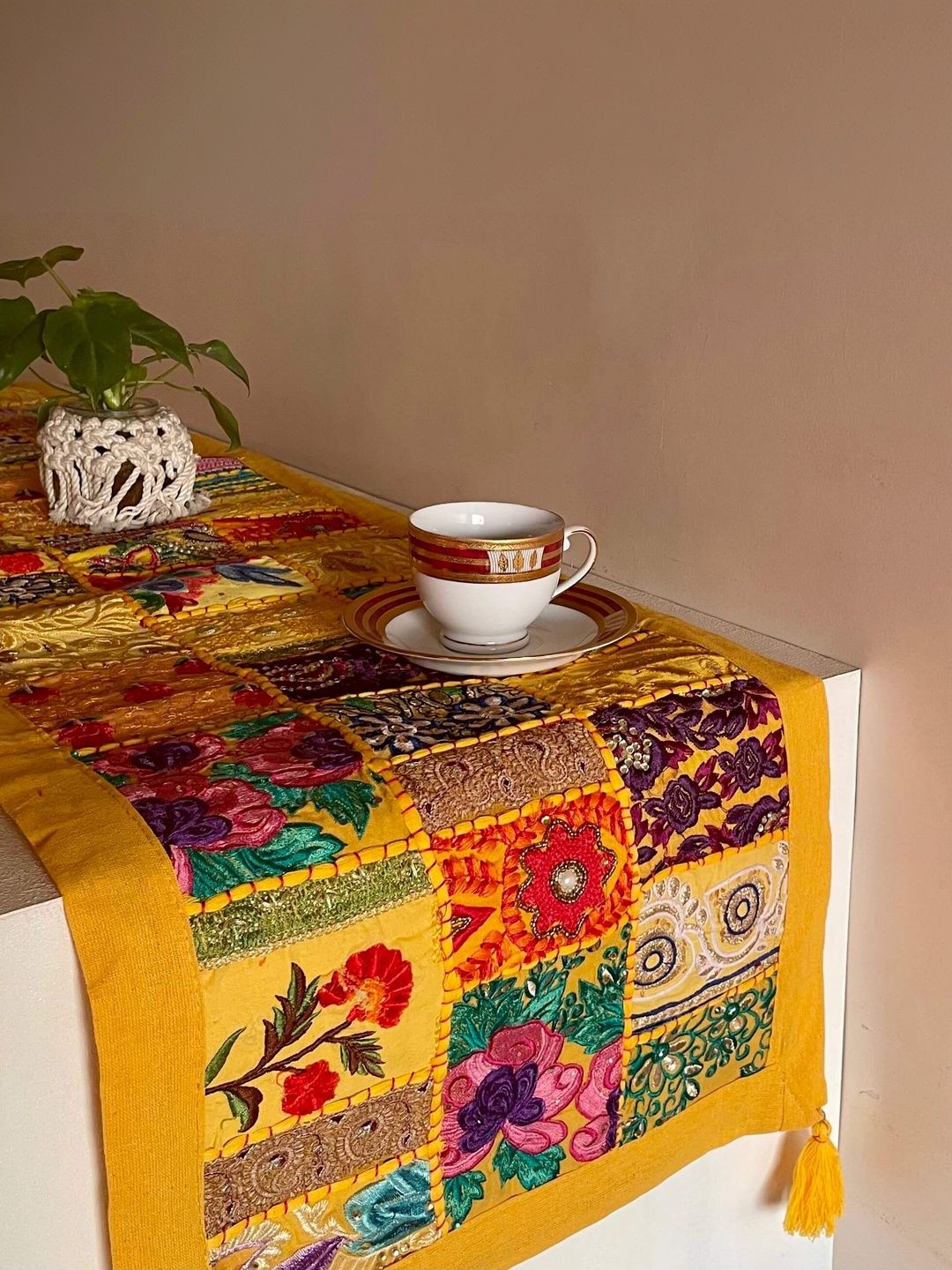 Atrangi Studio Yellow & Green Patchwork Runner-image-2