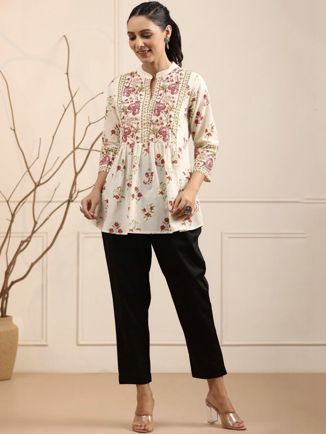 HERE&NOW Floral Printed Pure Cotton Empire Kurti-picture-52