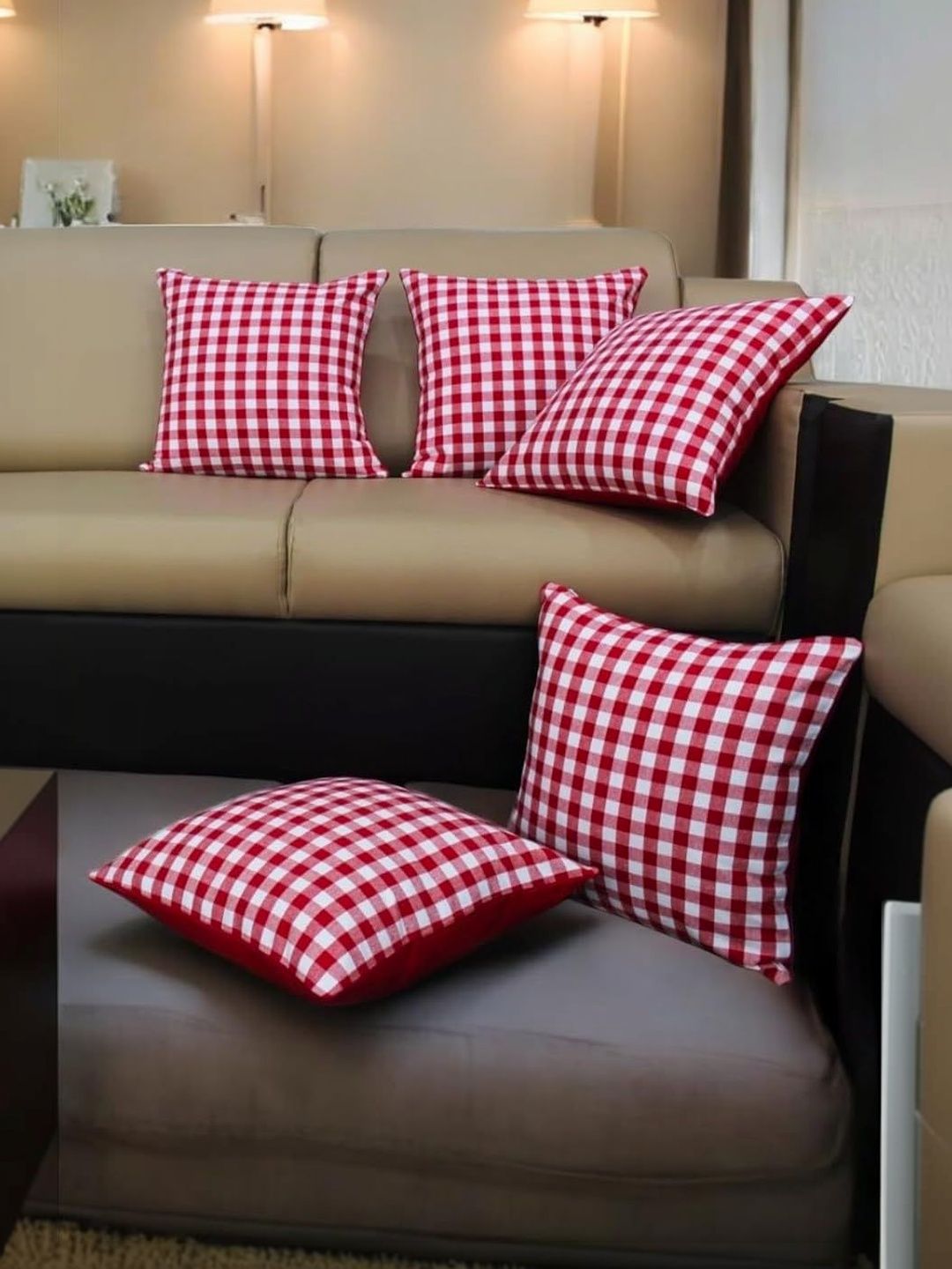 CASA-NEST Red Set of 5 Square Cushion Covers-image-33