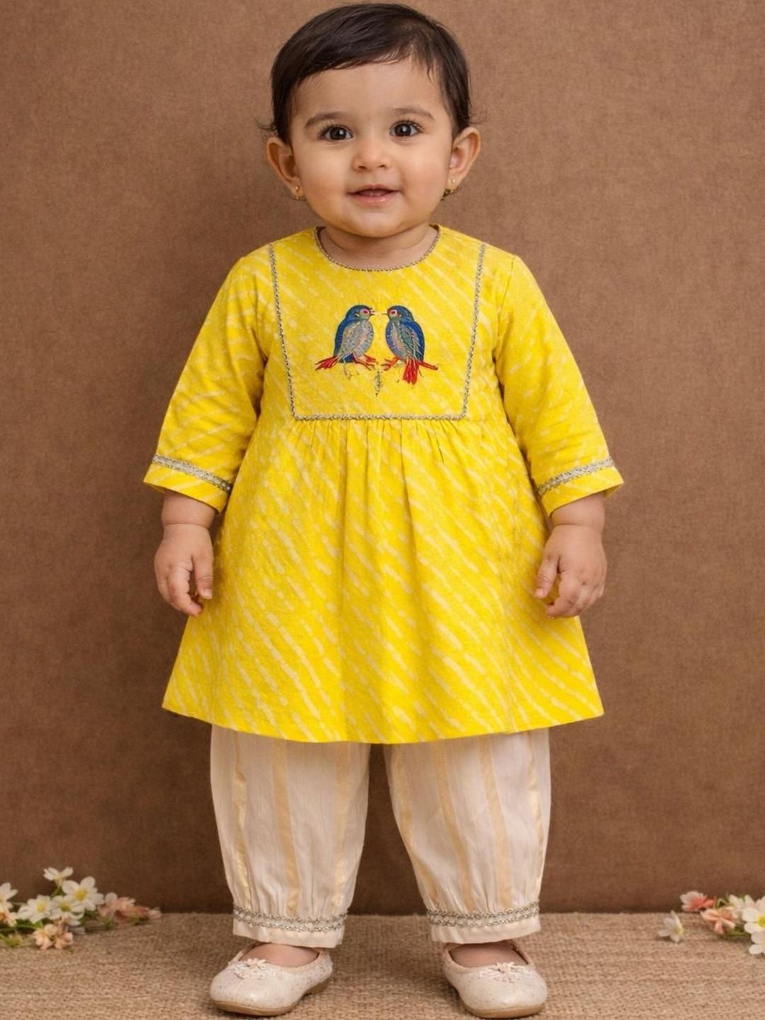 pspeaches Girls Ethnic Motifs Dyed Empire Thread Work Pure Cotton Kurta with Harem Pants-picture-12