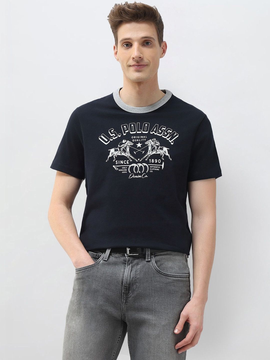 U.S. Polo Assn. Denim Co.Graphic Brand Printed Pure Cotton T-Shirt deal from myntra