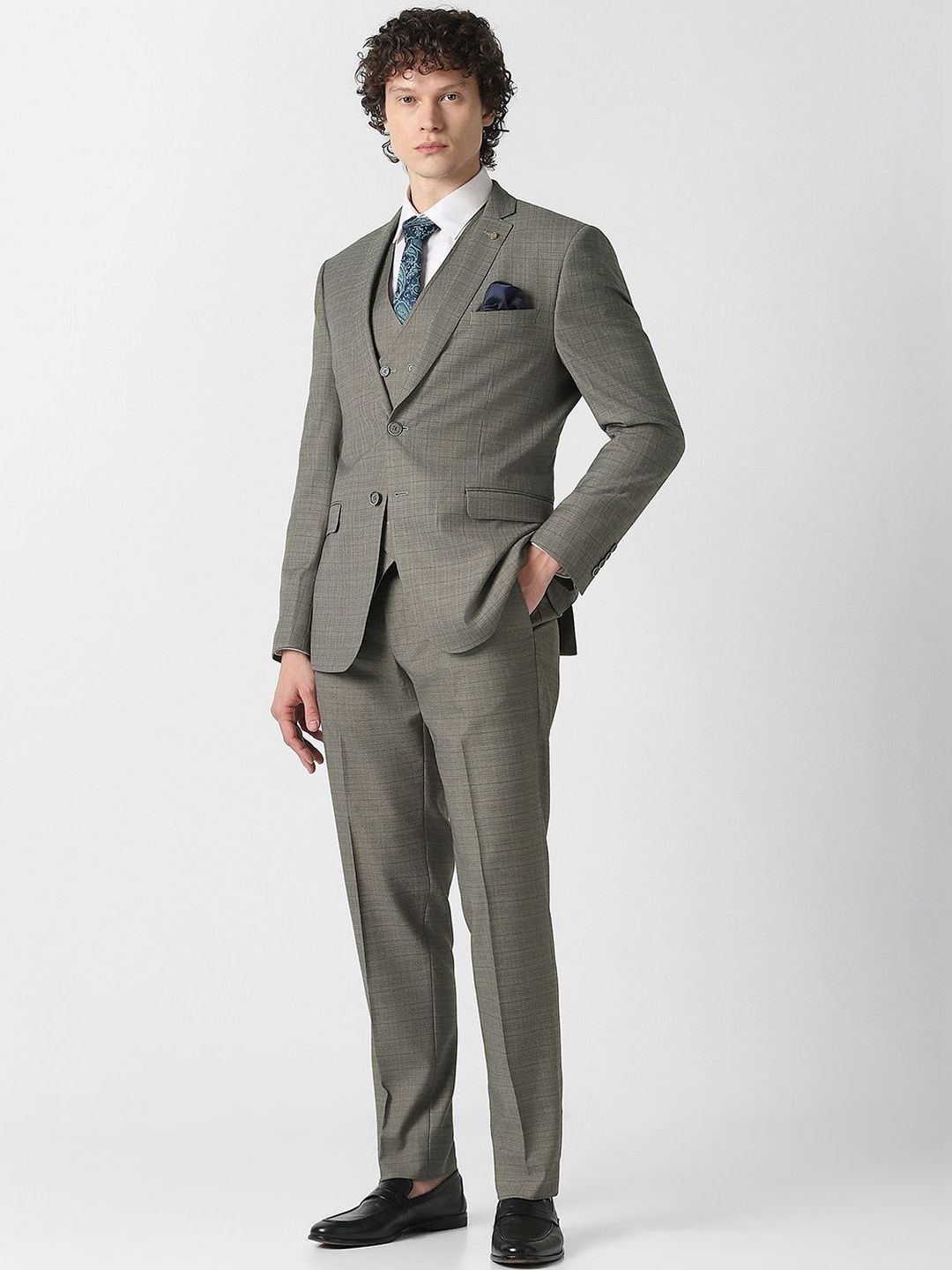 Van Heusen Checked Slim-Fit Single-Breasted Three-Piece Suit-picture-39